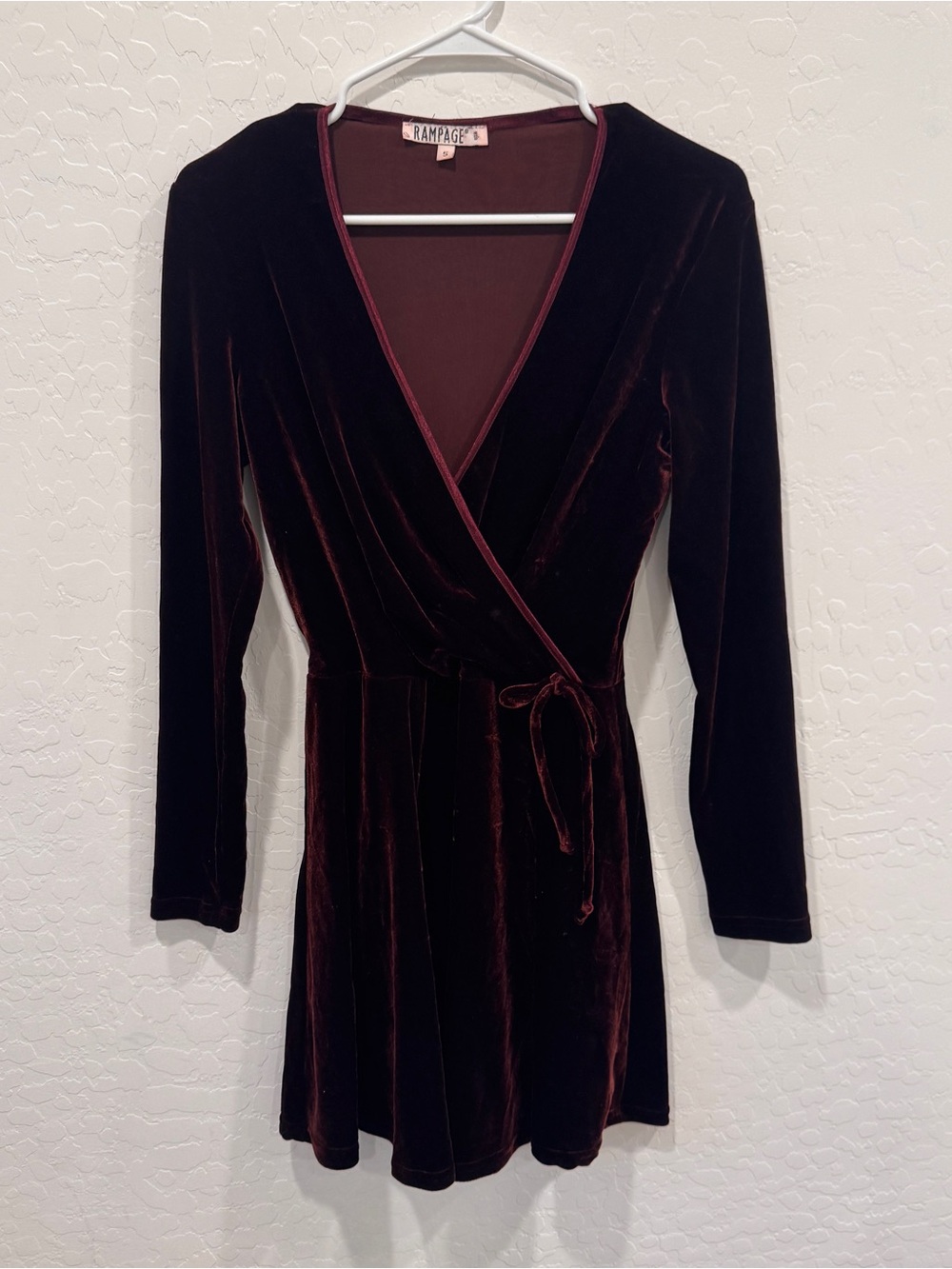 Y2K Vintage Rampage Deep Wine Velvet Wrap Dress Size 5 Mini Holiday Party